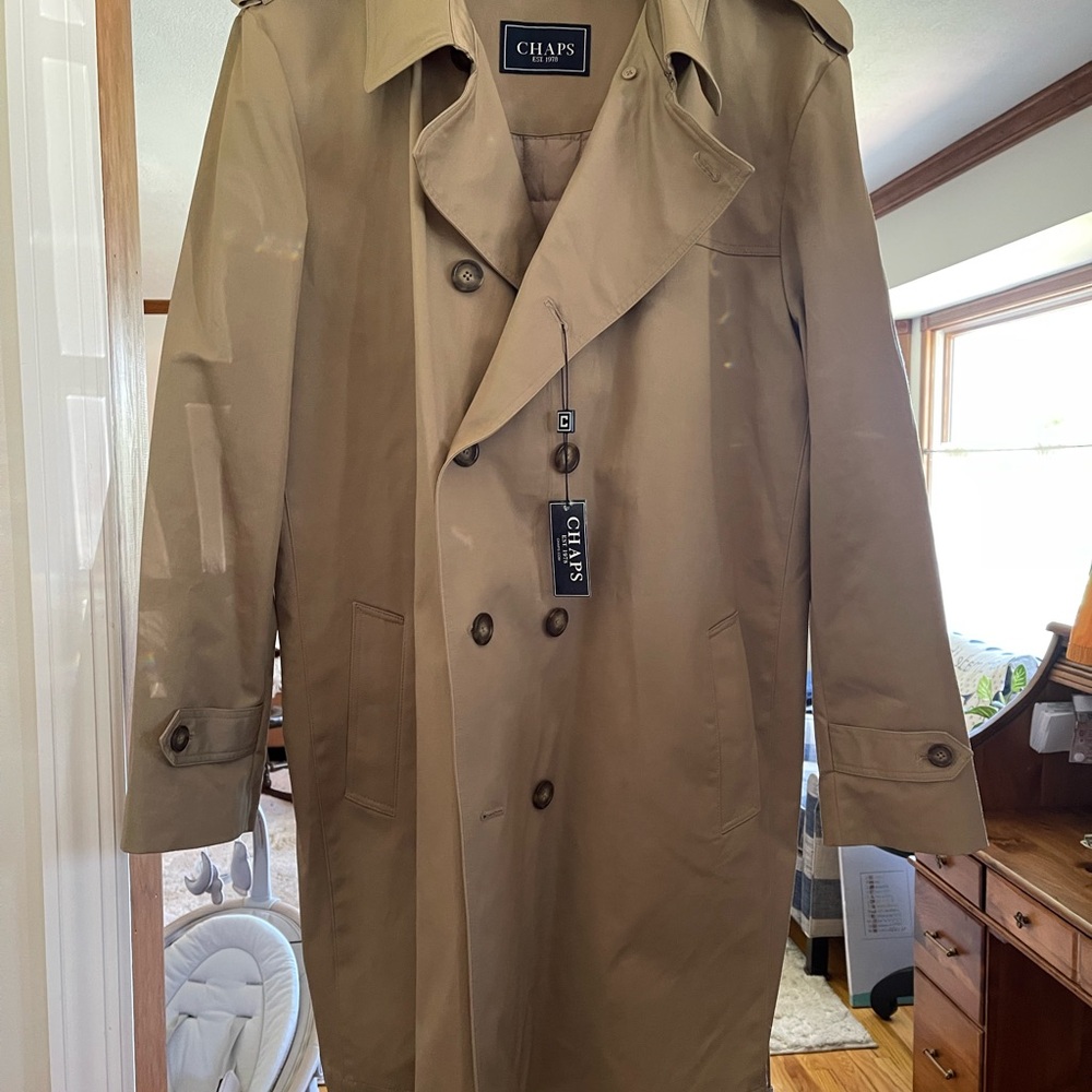 Chaps Men's Classic Beige Trench Coat